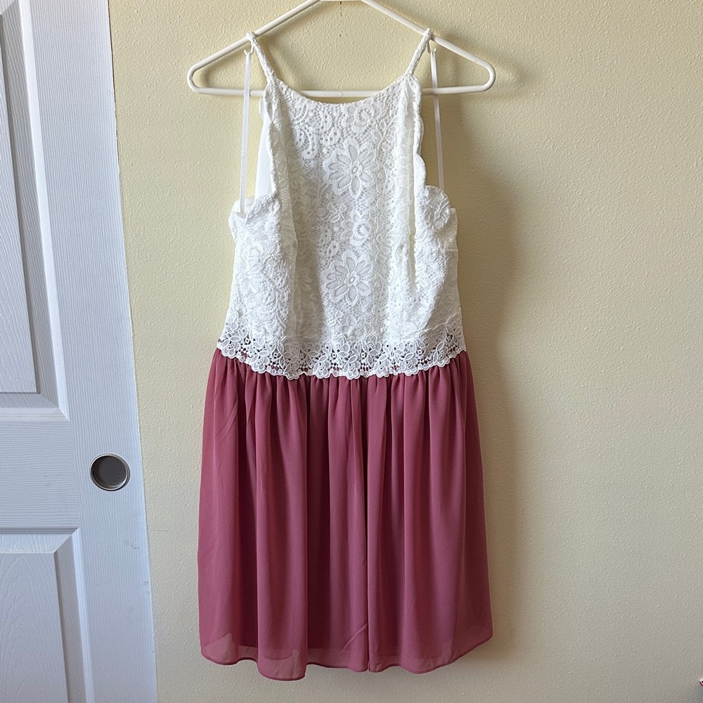 Girls White Lace & Dusty Rose Chiffon Dress